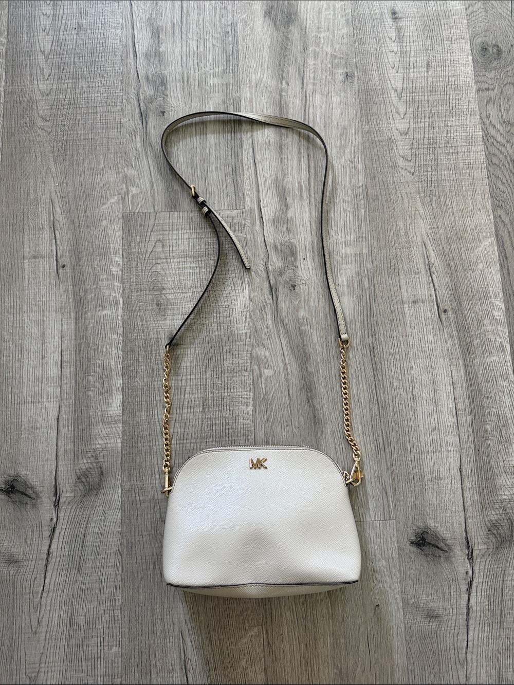 Michael Kors Cream Leather Crossbody with Gold Chain Accent